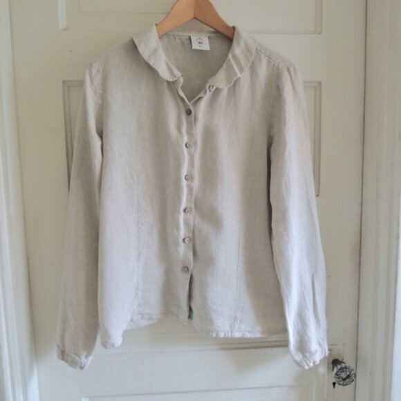 Son de Flor Tan 100% Linen Classic Shirt XL *Runs S - Picture 3 of 12
